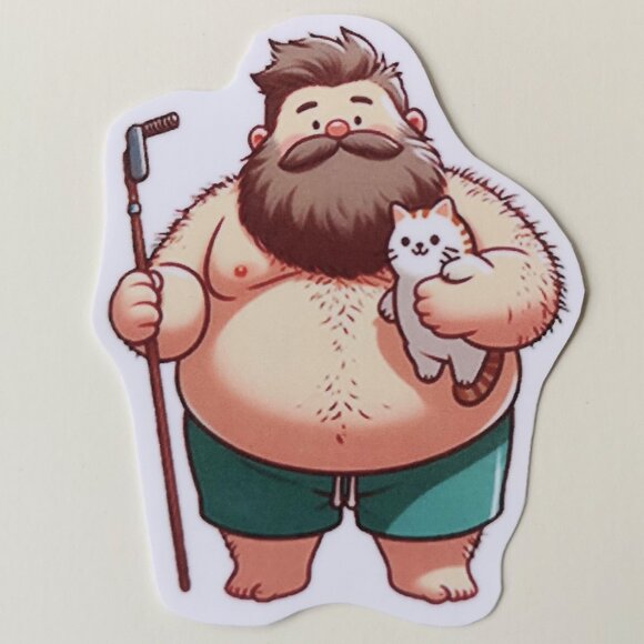 Lot of 7 Men Bear Dad Bod Holding Cats Stickers Cute - Picture 6 of 8